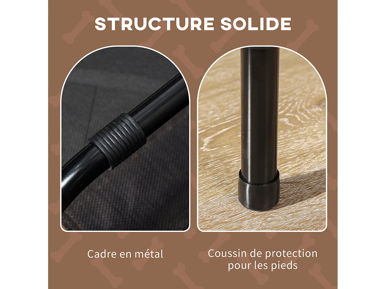 Lit pour chien chat sur pied velum anti-UV tissu Oxford micro-perforé sac transport inclus marron