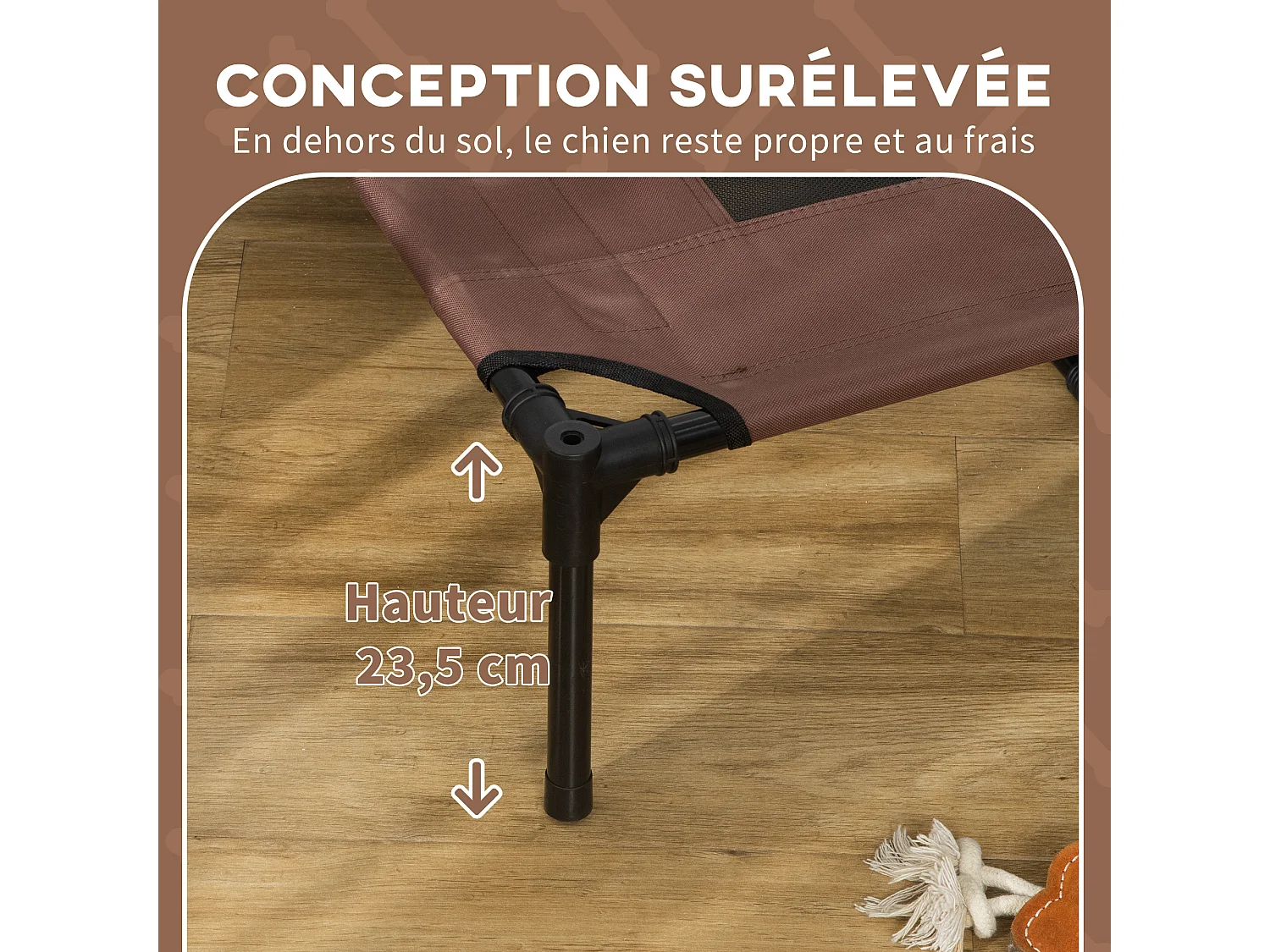 Lit pour chien chat sur pied velum anti-UV tissu Oxford micro-perforé sac transport inclus marron