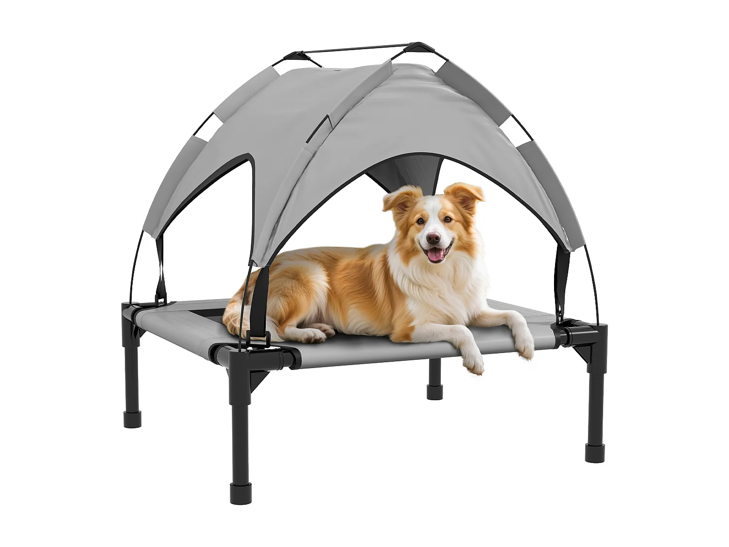 Lit chien sur pied avec voile ombrage - sac de transport - gris