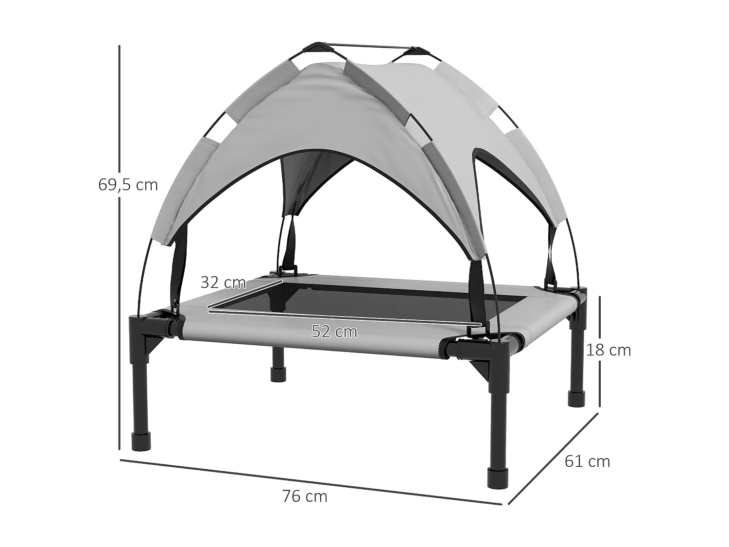 Lit chien sur pied avec voile ombrage - sac de transport - gris