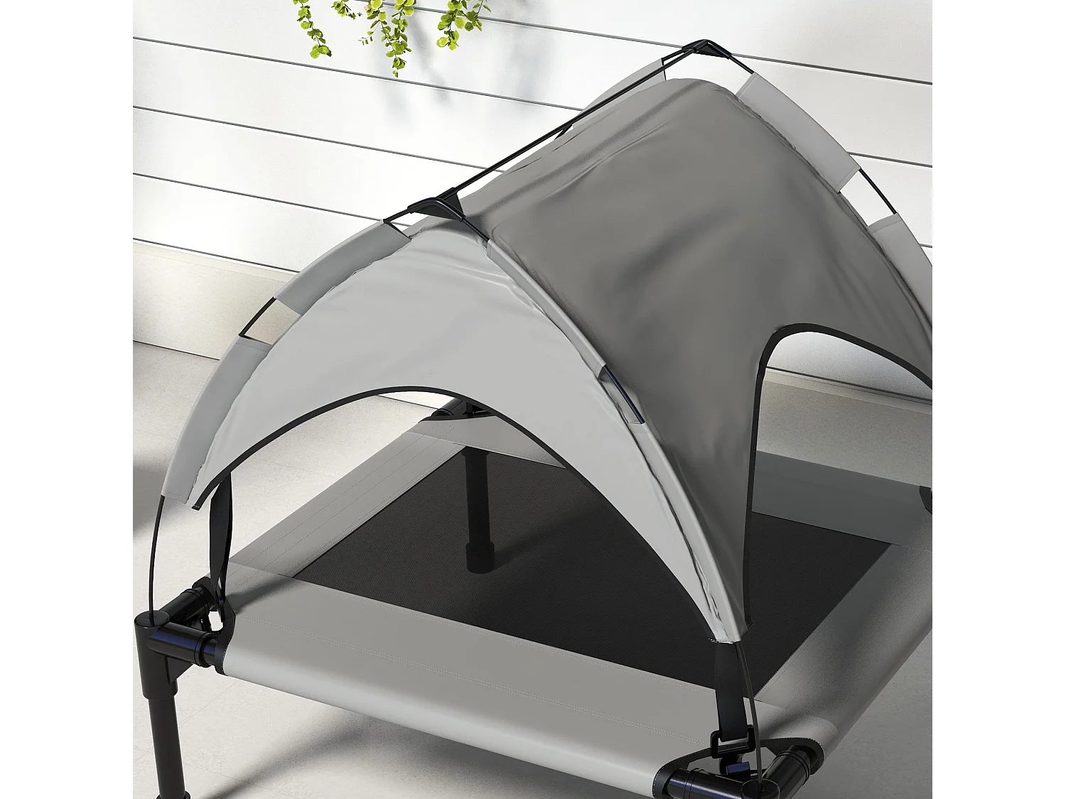 Lit chien sur pied avec voile ombrage - sac de transport - gris