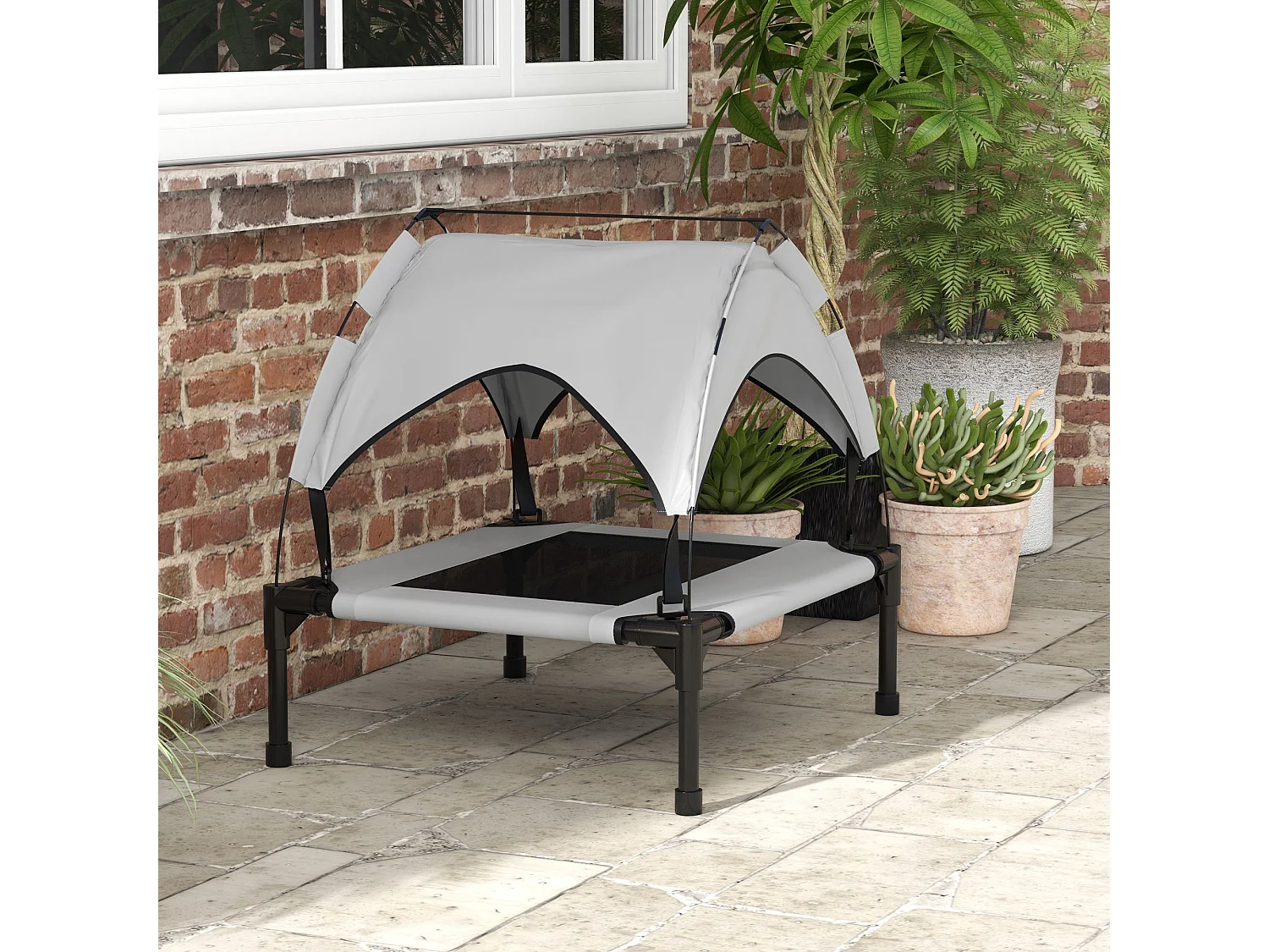 Lit chien sur pied avec voile ombrage - sac de transport - gris