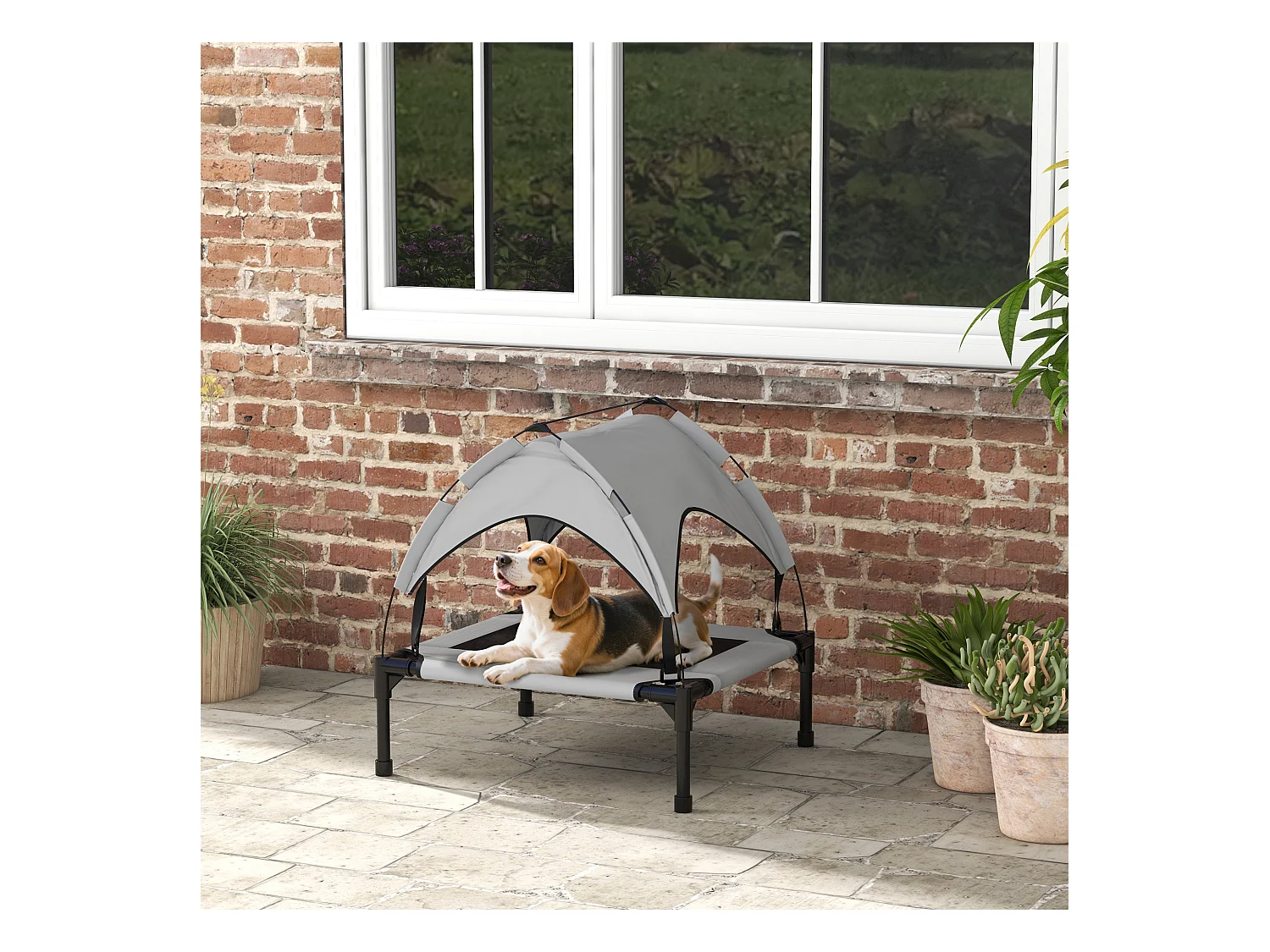 Lit chien sur pied avec voile ombrage - sac de transport - gris