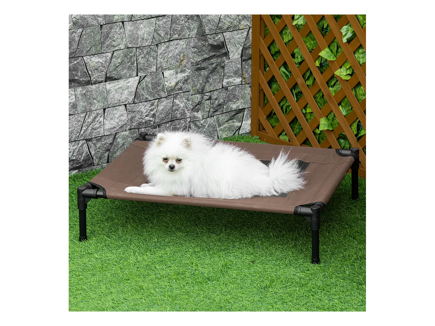 Lit pour chien chat sur pieds tissu oxford textilène micro-perforé 76L x 61l x 18H cm marron noir