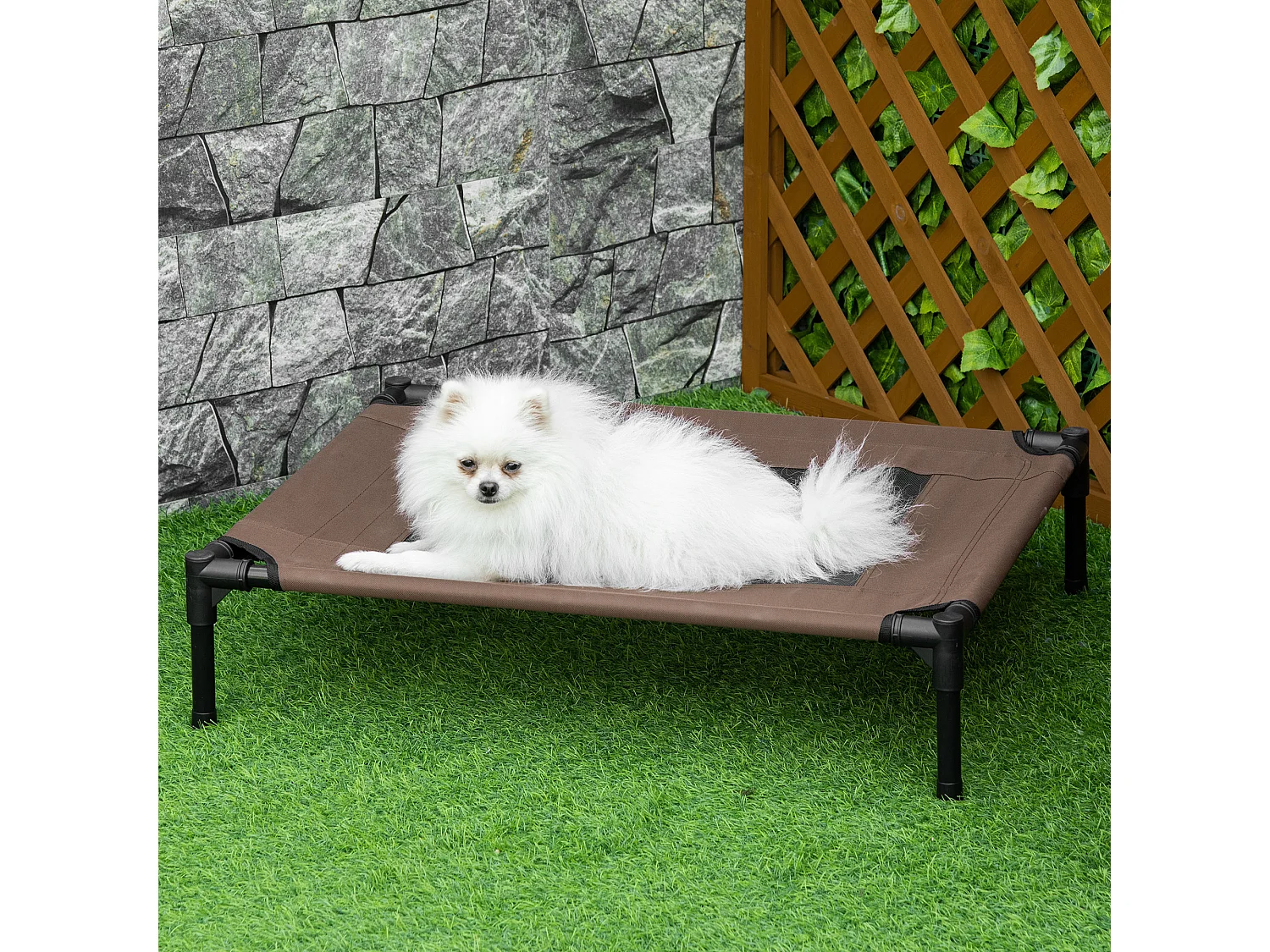 Lit pour chien chat sur pieds tissu oxford textilène micro-perforé 76L x 61l x 18H cm marron noir