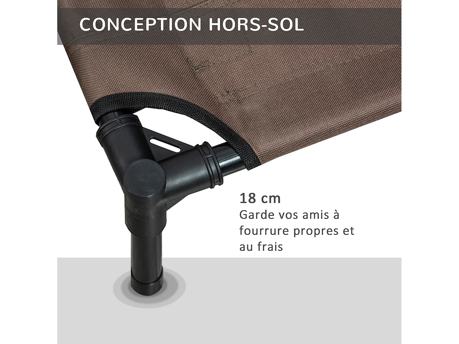 Lit pour chien chat sur pieds tissu oxford textilène micro-perforé 76L x 61l x 18H cm marron noir