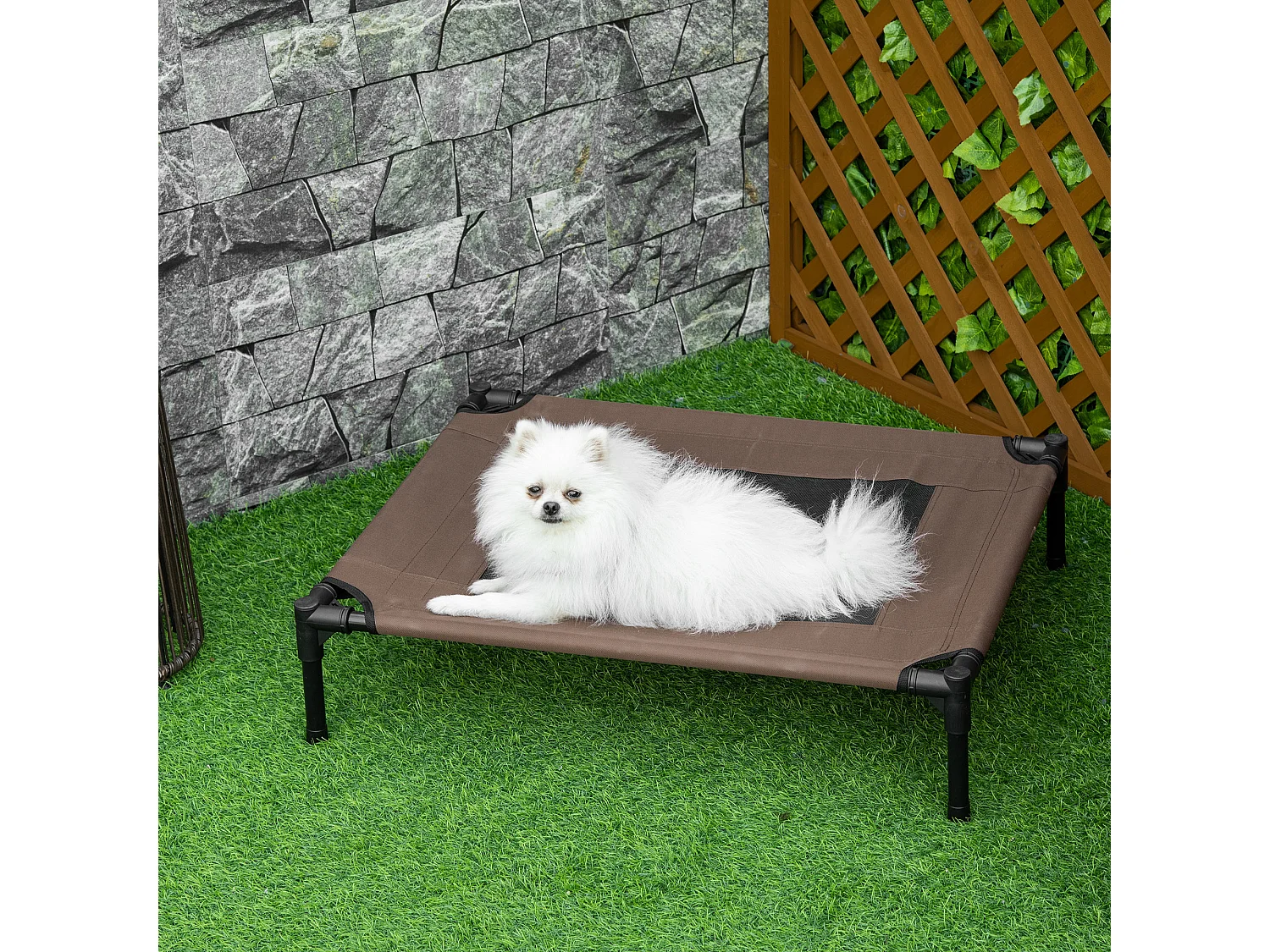 Lit pour chien chat sur pieds tissu oxford textilène micro-perforé 76L x 61l x 18H cm marron noir