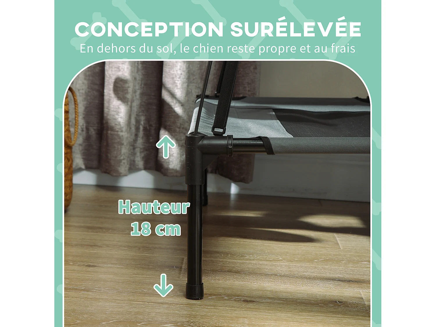 Lit pour chien chat sur pied velum anti-UV tissu Oxford micro-perforé sac transport inclus gris