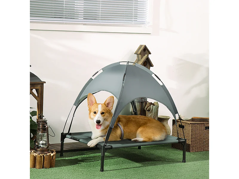 Lit pour chien chat sur pied velum anti-UV tissu Oxford micro-perforé sac transport inclus gris