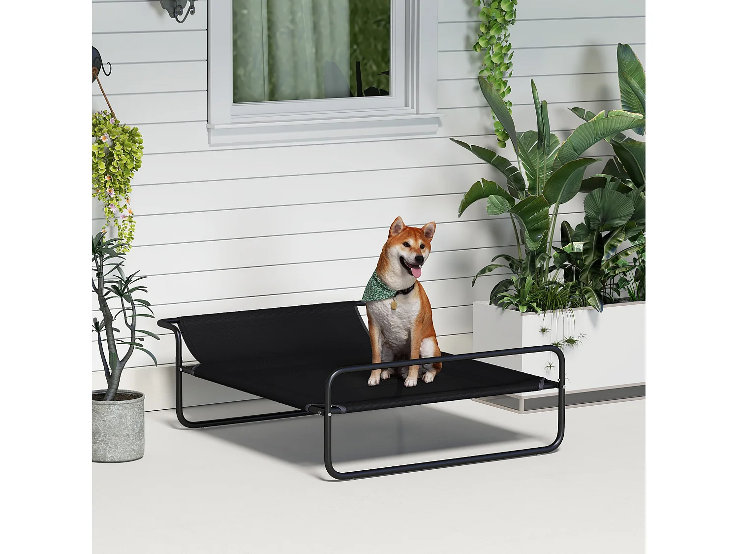 Lit surélevé pour chien appui-tête textilène micro-perforé noir