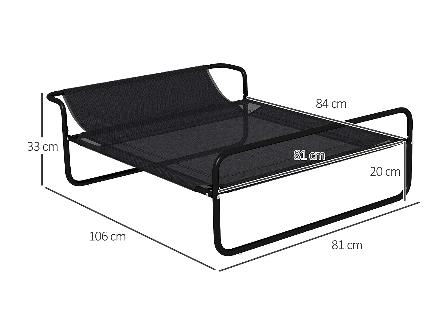 Lit surélevé pour chien appui-tête textilène micro-perforé noir