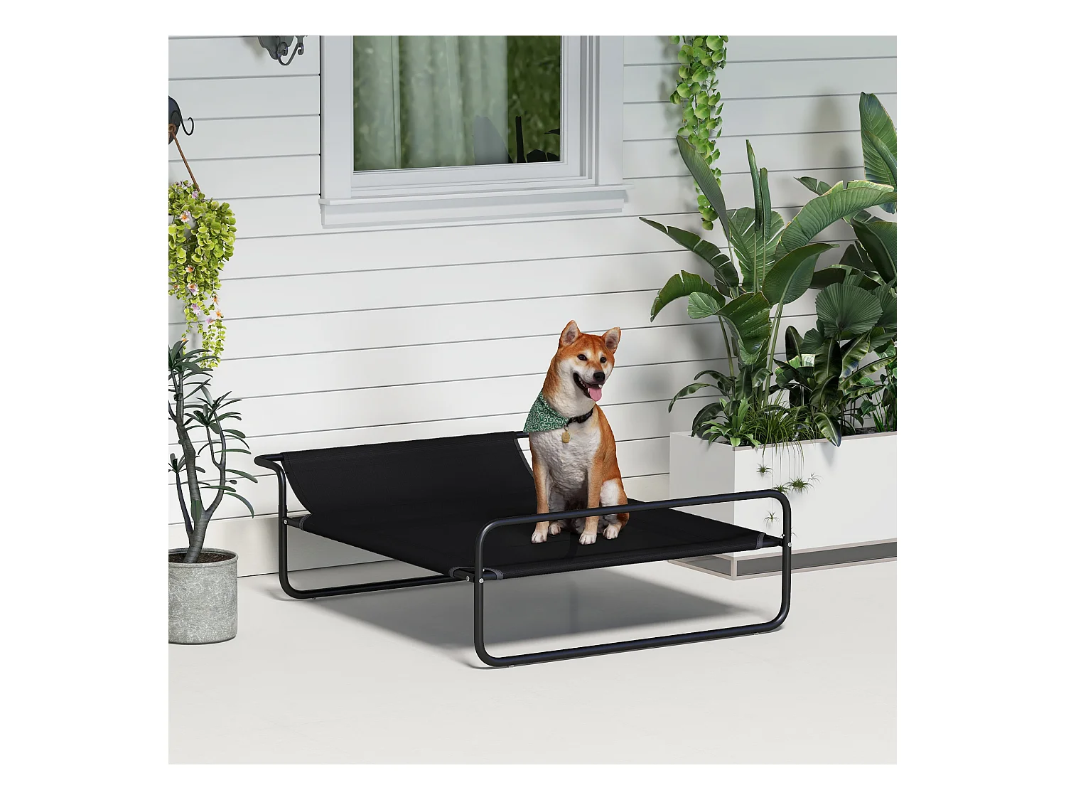 Lit surélevé pour chien appui-tête textilène micro-perforé noir