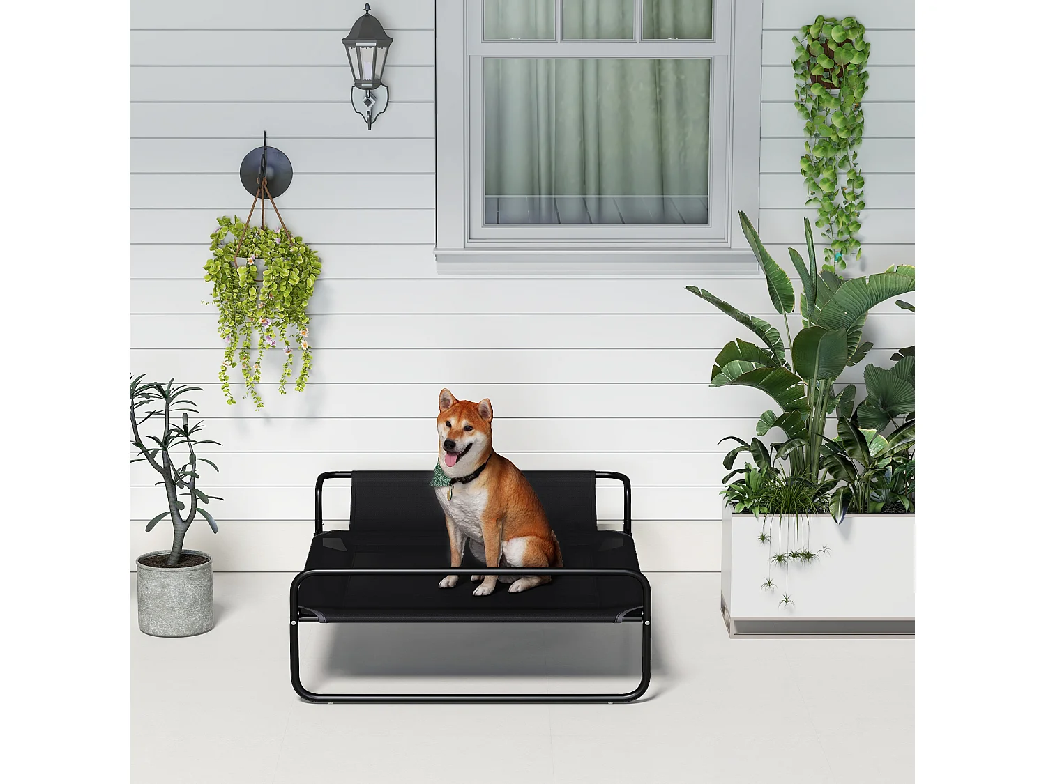 Lit surélevé pour chien appui-tête textilène micro-perforé noir