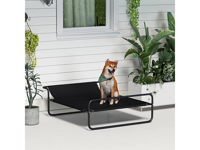 Lit surélevé pour chien appui-tête textilène micro-perforé noir