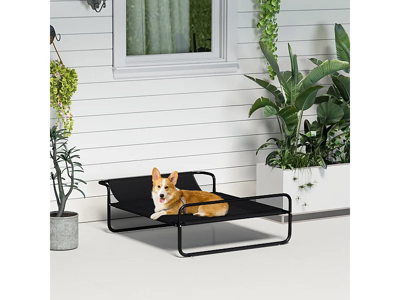 Lit surélevé pour chien appui-tête textilène micro-perforé noir