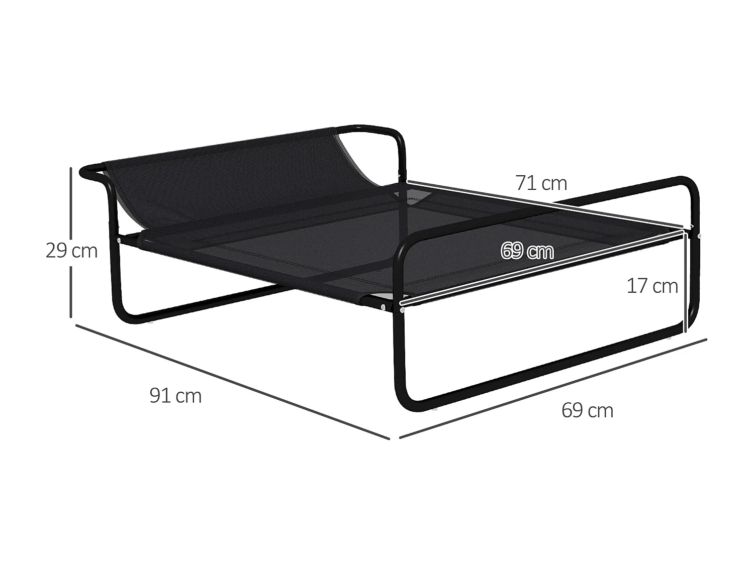 Lit surélevé pour chien appui-tête textilène micro-perforé noir