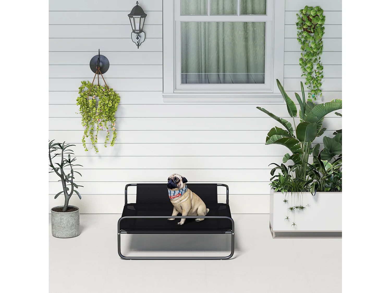 Lit surélevé pour chien appui-tête textilène micro-perforé noir