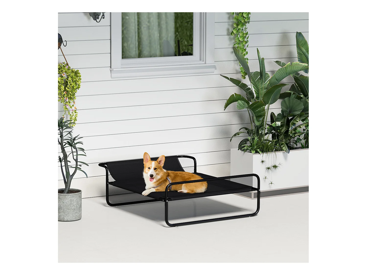 Lit surélevé pour chien appui-tête textilène micro-perforé noir