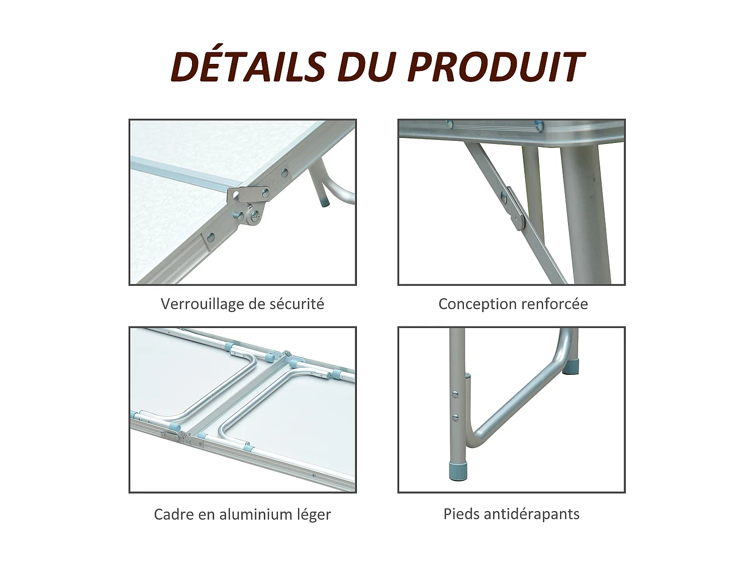 Table de camping reception pliante portable pique-nique buffet en aluminium