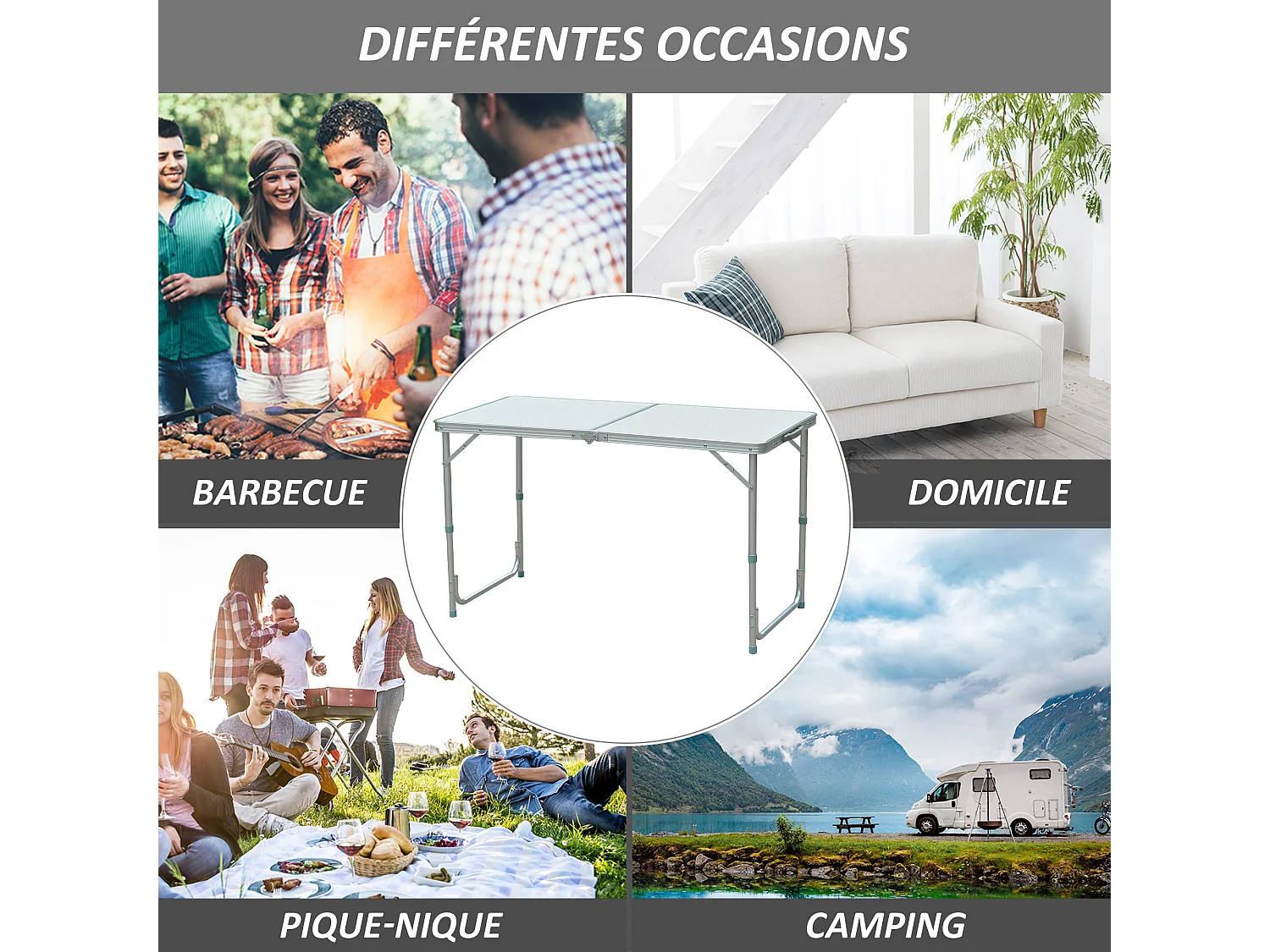 Table de camping reception pliante portable pique-nique buffet en aluminium