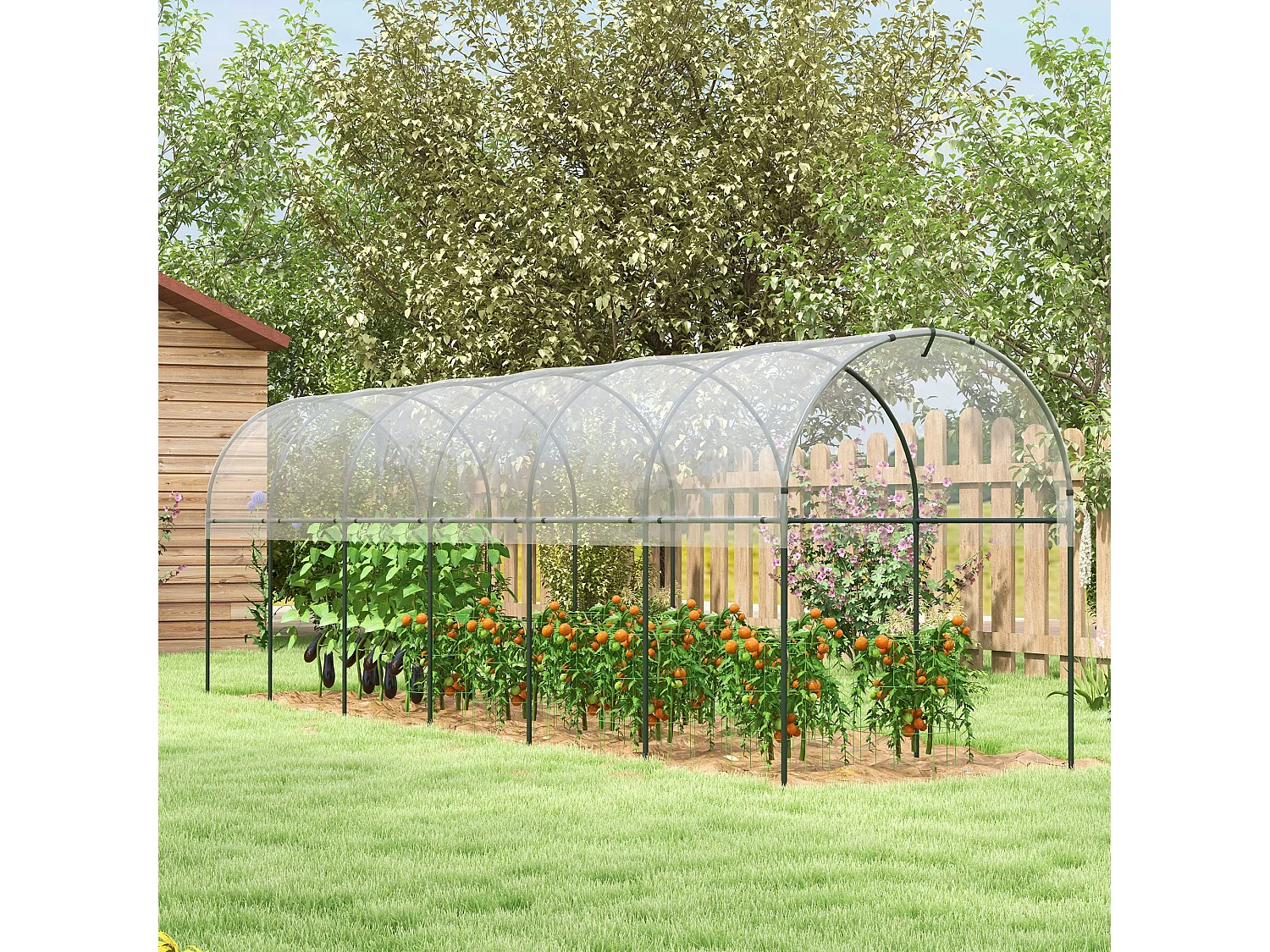Serre de jardin serre à tomates dim. 6L x 1,23l x 1,71H m acier thermolaqué vert PE haute densité transparent