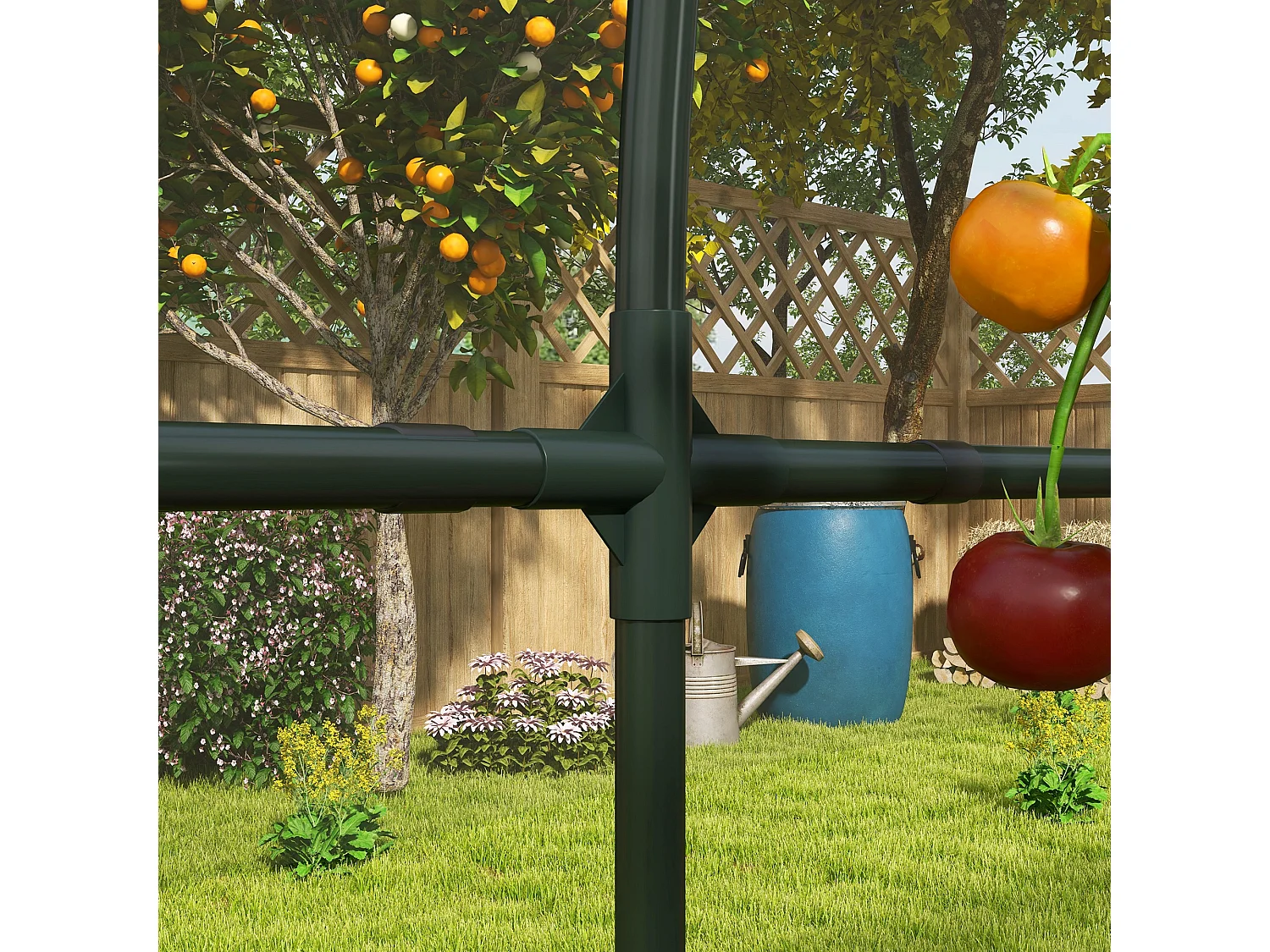 Serre de jardin serre à tomates dim. 6L x 1,23l x 1,71H m acier thermolaqué vert PE haute densité transparent