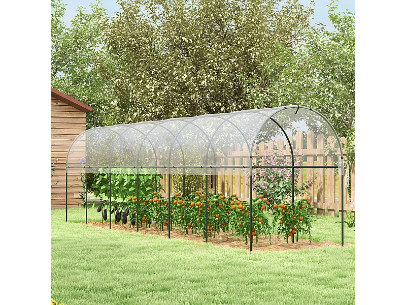 Serre de jardin serre à tomates dim. 6L x 1,23l x 1,71H m acier thermolaqué vert PE haute densité transparent