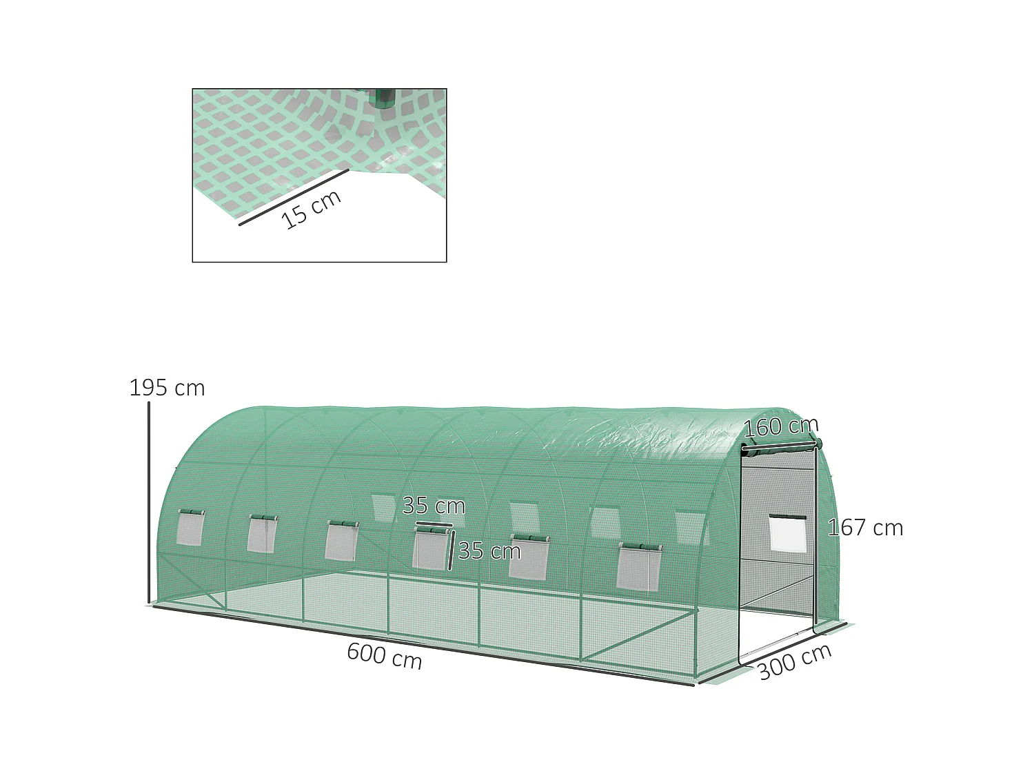 Serre de jardin tunnel 18 m² système d'arrosage intégré acier renforcé PE haute densité vert
