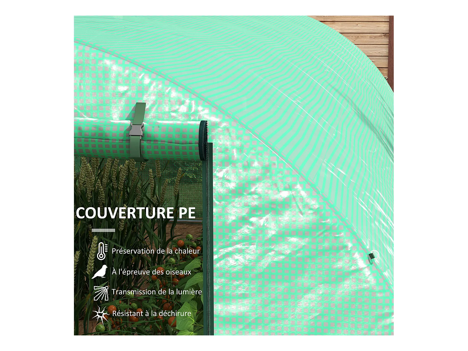 Serre de jardin tunnel 18 m² système d'arrosage intégré acier renforcé PE haute densité vert