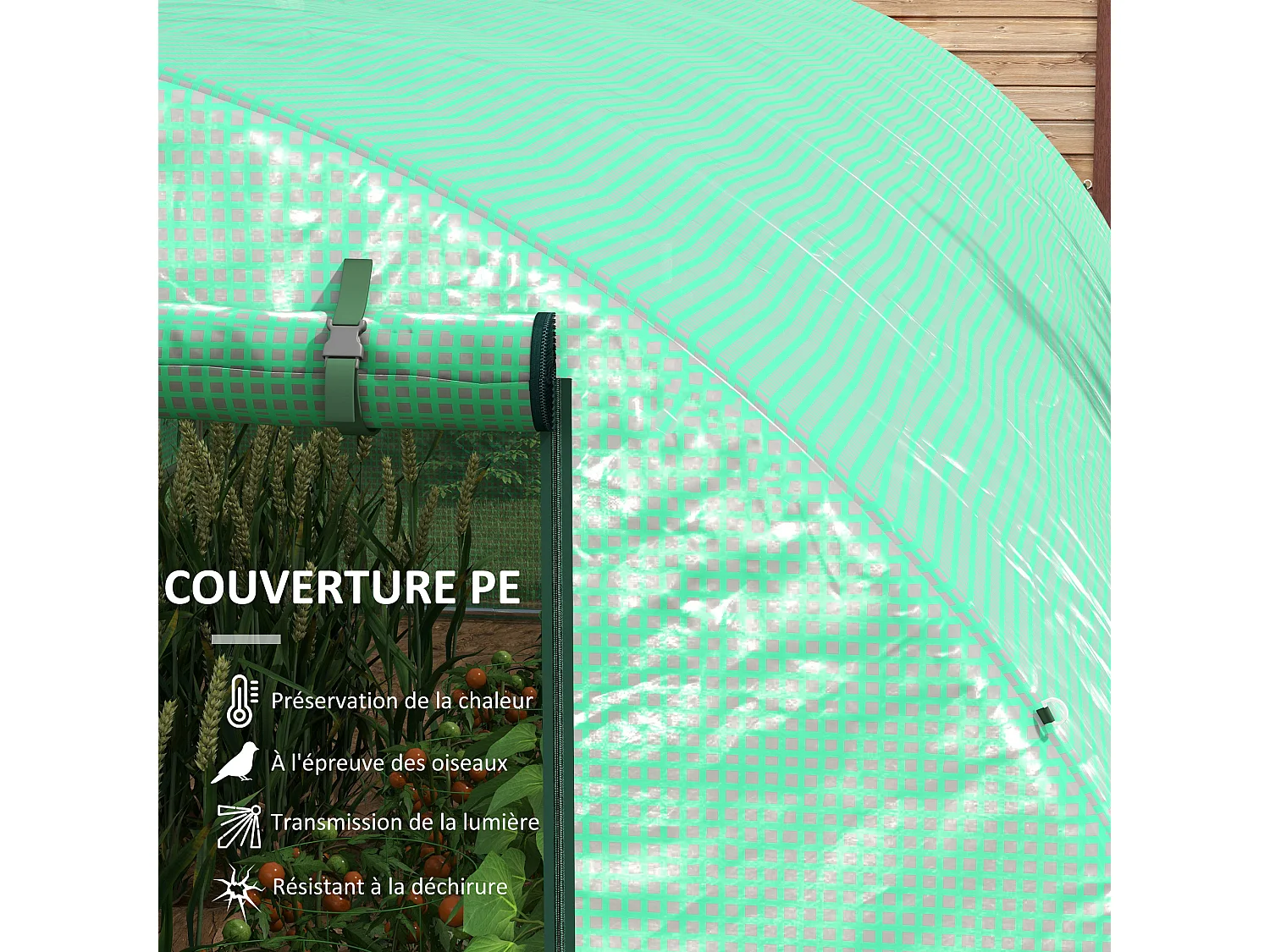 Serre de jardin tunnel 18 m² système d'arrosage intégré acier renforcé PE haute densité vert