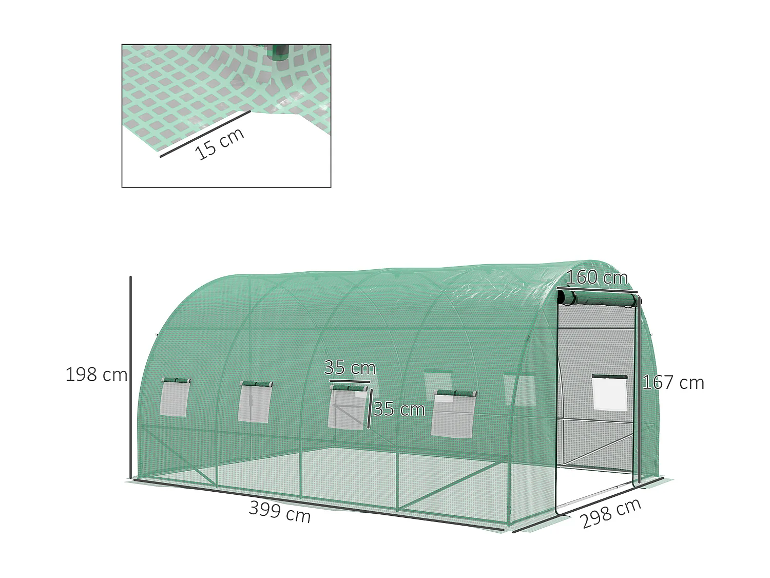 Serre de jardin tunnel 12 m² système d'arrosage intégré acier renforcé PE haute densité vert