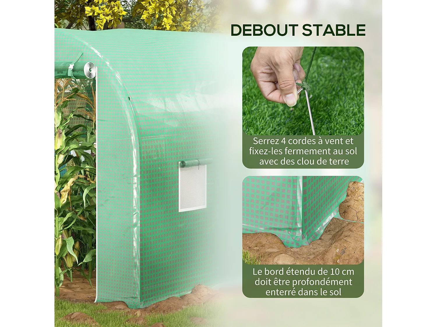 Serre de jardin tunnel surface sol 6 m² châssis tubulaire renforcé vert