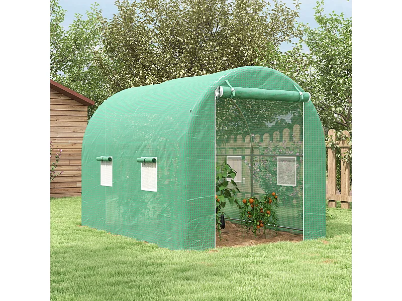 Serre de jardin tunnel surface sol 6 m² châssis tubulaire renforcé vert