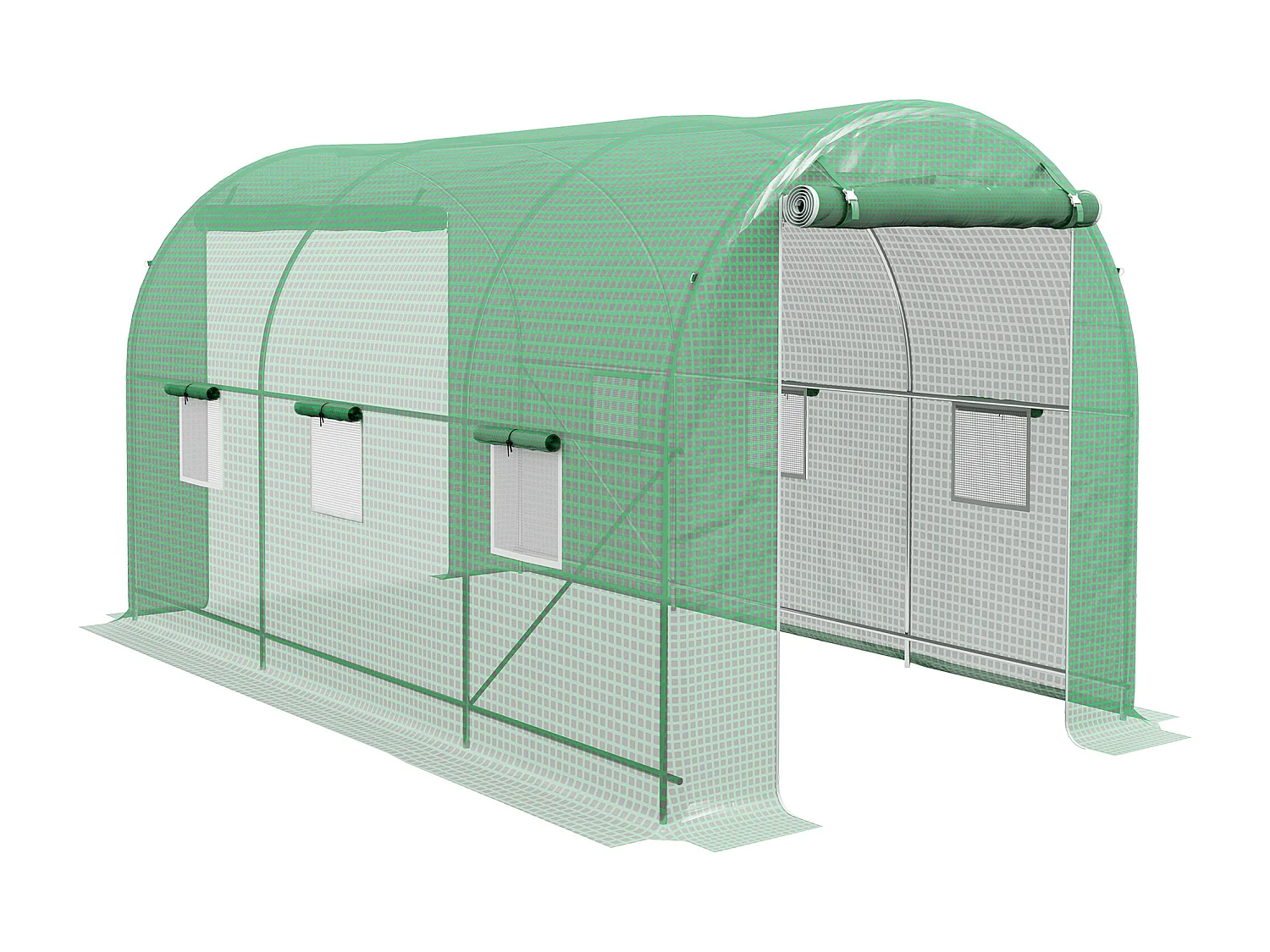 Serre de jardin tunnel surface sol 8 m² 4L x 2l x 2,05H m châssis tubulaire renforcé porte zippée 6 fenêtres enroulables vert