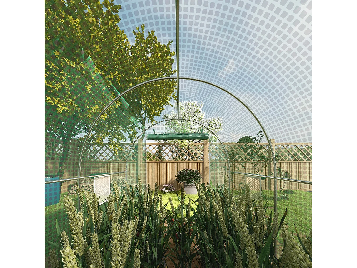 Serre de jardin tunnel surface sol 8 m² 4L x 2l x 2,05H m châssis tubulaire renforcé porte zippée 6 fenêtres enroulables vert