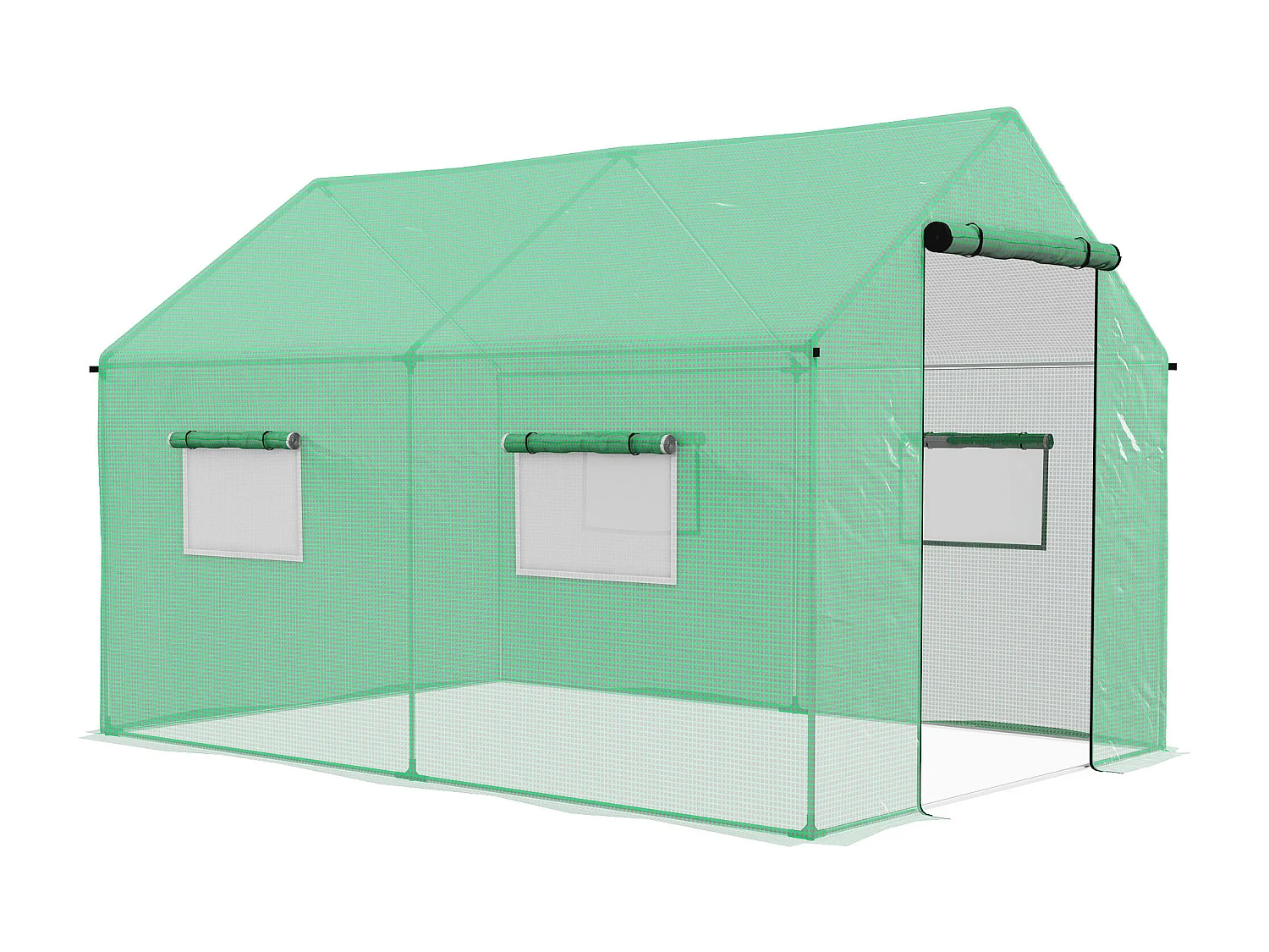 Serre de jardin tunnel 6 m² porte 4 fenêtres acier galvanisé PE vert