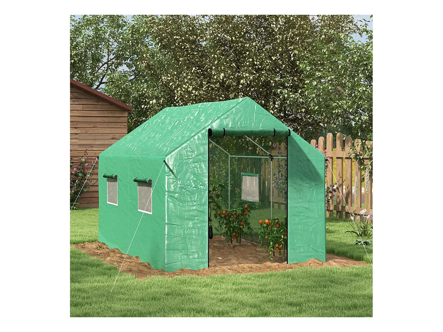Serre de jardin tunnel 6 m² porte 4 fenêtres acier galvanisé PE vert