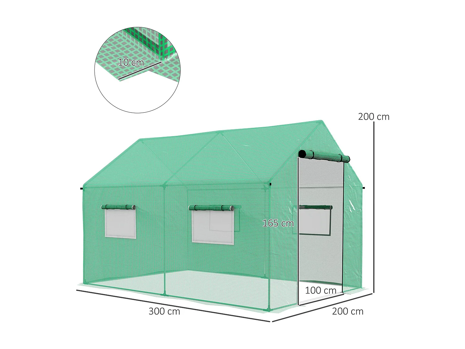 Serre de jardin tunnel 6 m² porte 4 fenêtres acier galvanisé PE vert
