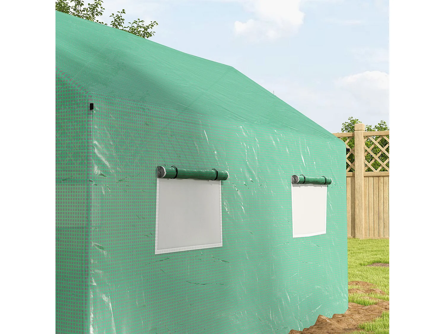 Serre de jardin tunnel 6 m² porte 4 fenêtres acier galvanisé PE vert