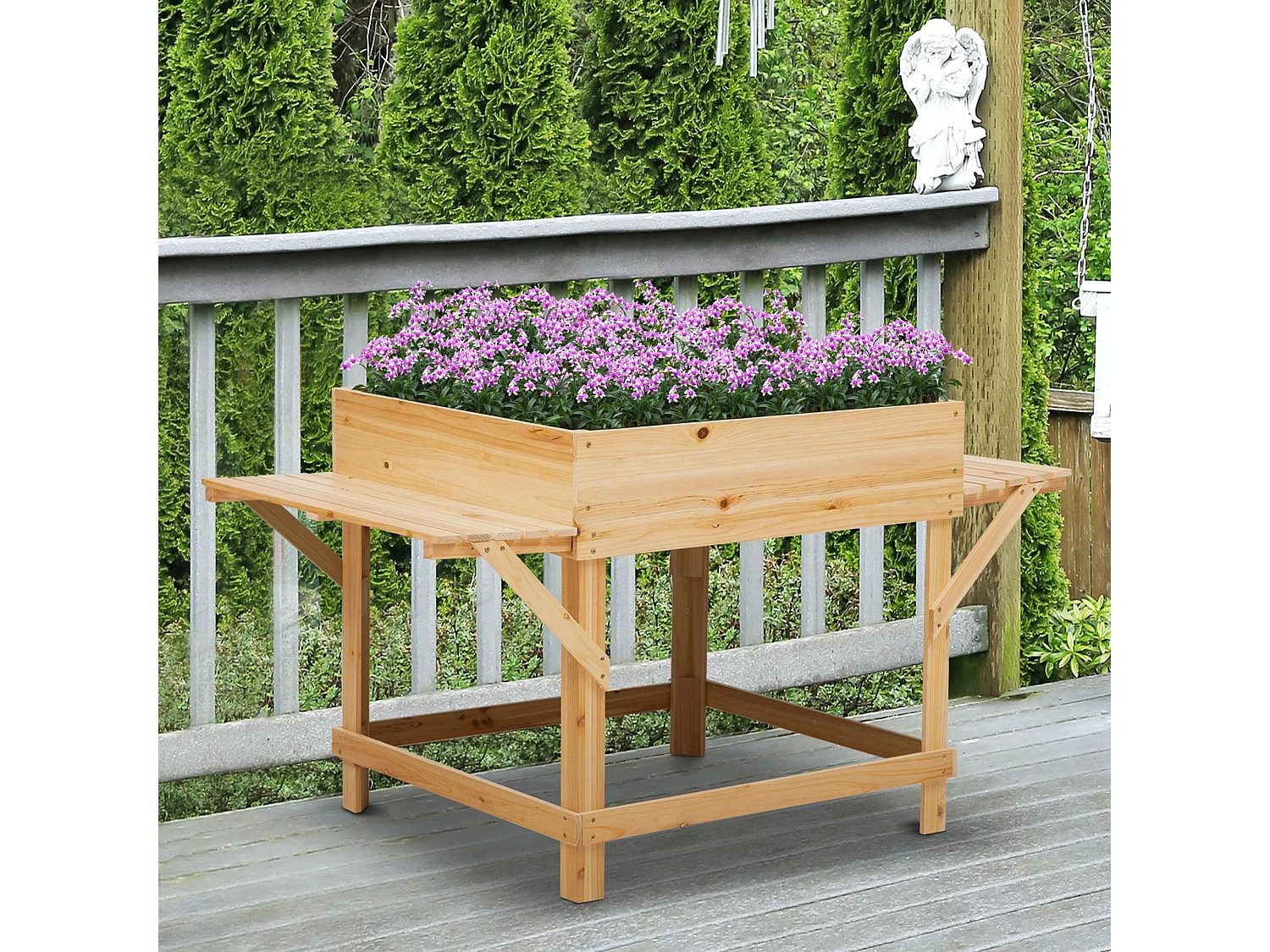 Jardinière sur pied potager dim. 130L x 75l x 75H cm 2 étagères, feutre drainage inclus bois sapin pré-huilé