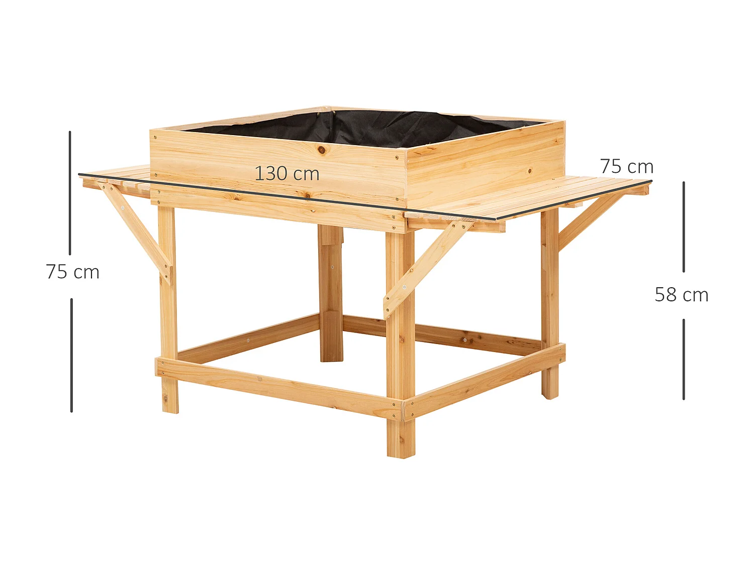 Jardinière sur pied potager dim. 130L x 75l x 75H cm 2 étagères, feutre drainage inclus bois sapin pré-huilé