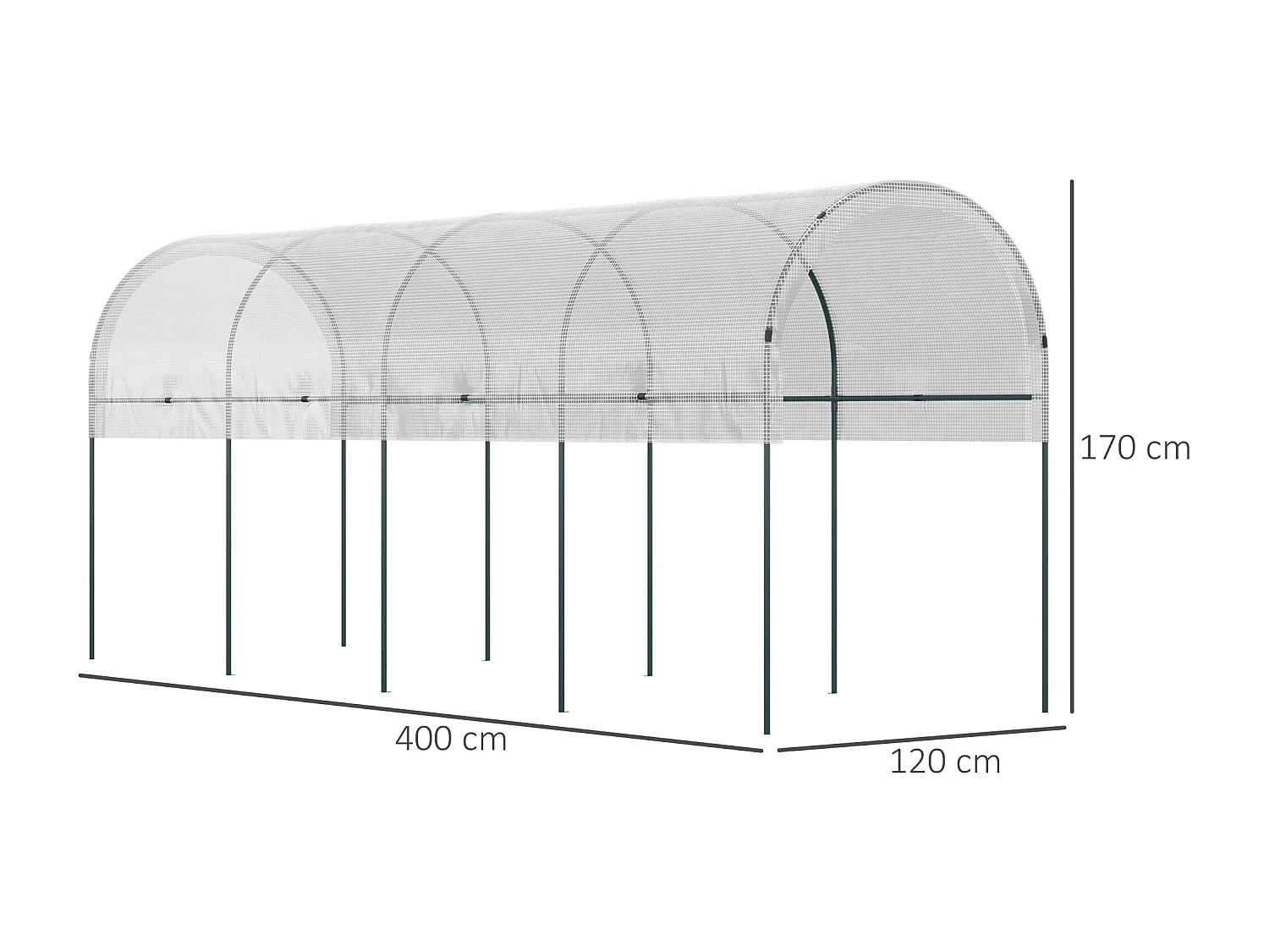 Serre de jardin serre à tomates dim. 4L x 1,2l x 1,7H m acier thermolaqué vert PE haute densité blanc