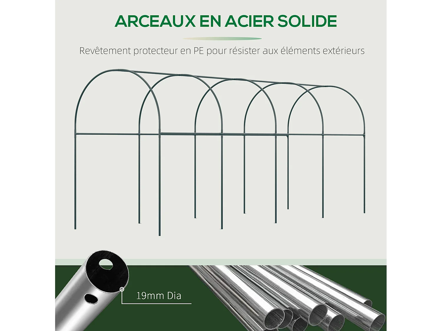 Serre de jardin serre à tomates dim. 4L x 1,2l x 1,7H m acier thermolaqué vert PE haute densité blanc