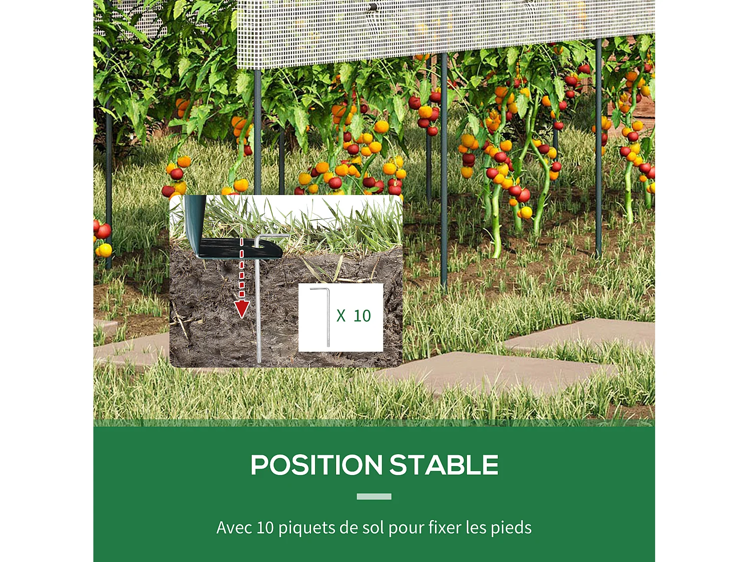 Serre de jardin serre à tomates dim. 4L x 1,2l x 1,7H m acier thermolaqué vert PE haute densité blanc