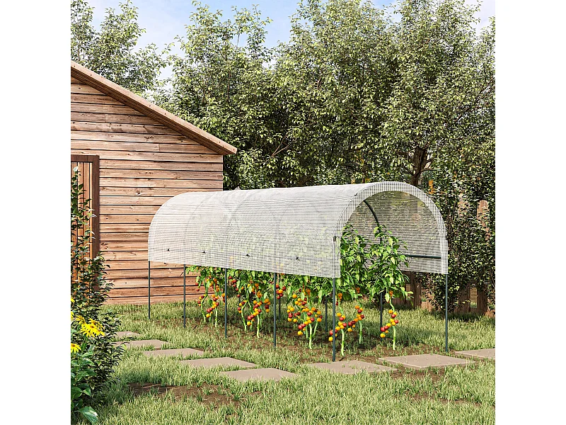 Serre de jardin serre à tomates dim. 4L x 1,2l x 1,7H m acier thermolaqué vert PE haute densité blanc