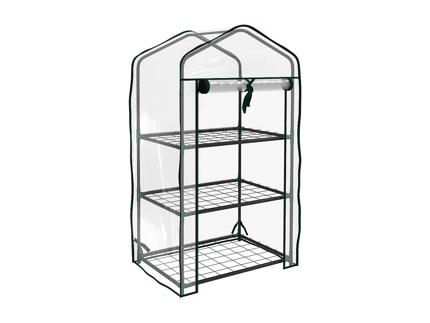 Serre de jardin balcon 3 niveaux métal thermolaqué vert PE transparent