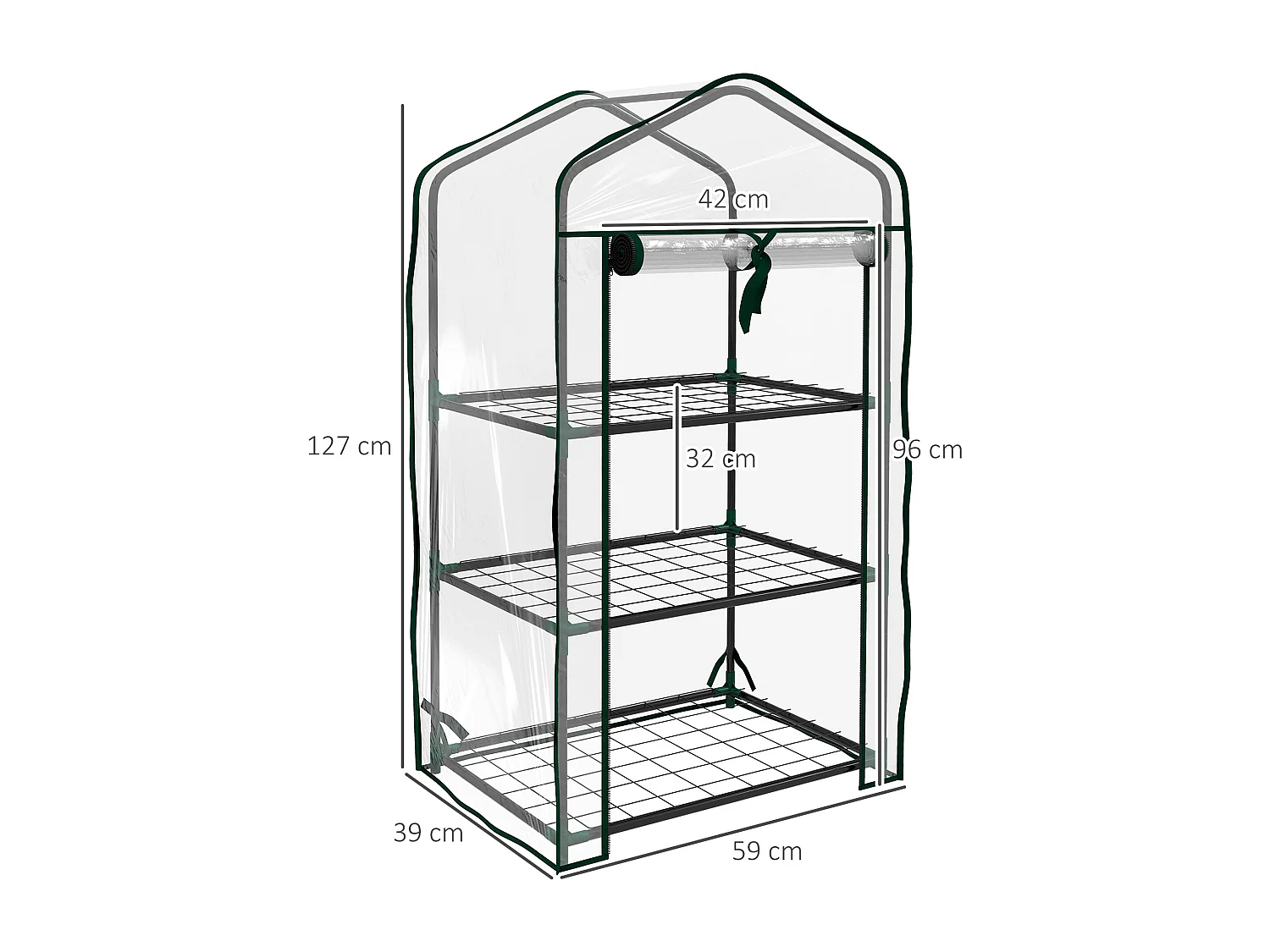 Serre de jardin balcon 3 niveaux métal thermolaqué vert PE transparent