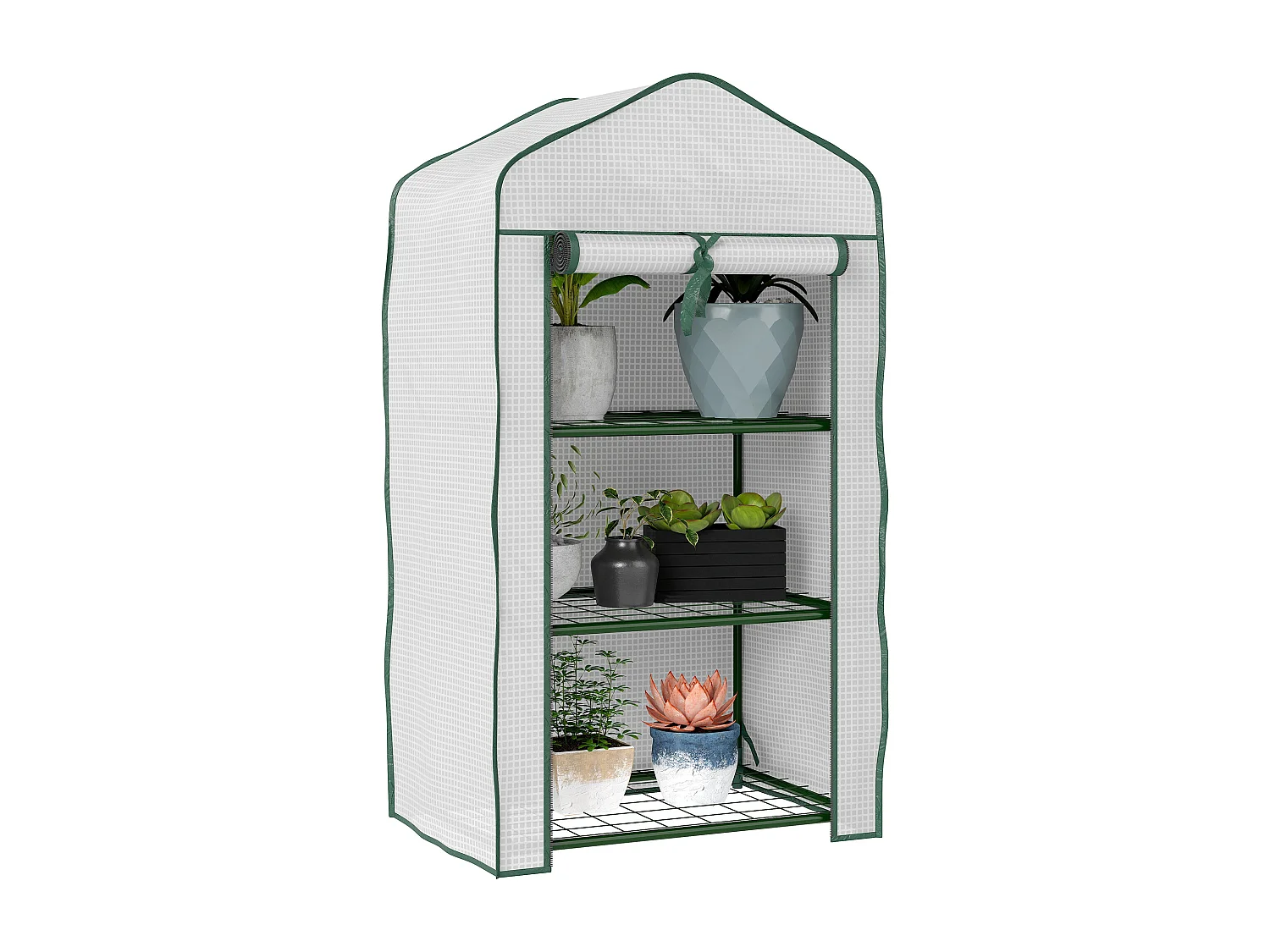 Serre de jardin balcon 3 niveaux métal thermolaqué vert PE blanc