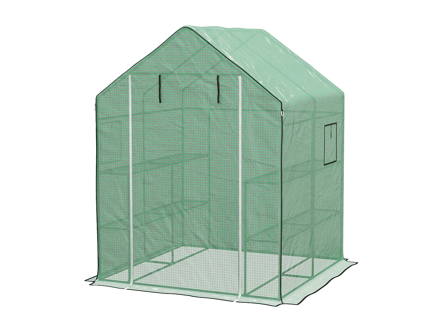 Serre de jardin 4 tablettes dim. 1,4L x 1,43l x 1,9H m porte déroulante fenêtre acier PE haute densité vert