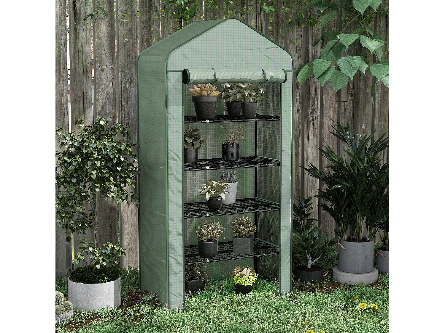 Serre de jardin balcon 5 niveaux porte acier PE vert